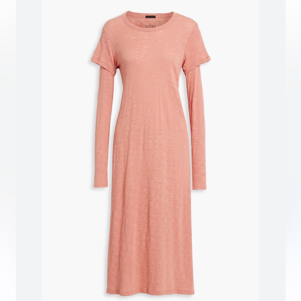 ATM Cotton T-Shirt Dress Midi Long Sleeve S Eclectic Minimalism Womens M Peach